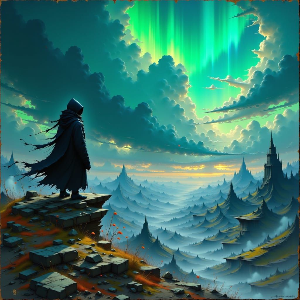 Post-Apocalyptic Cityscape with Lone Figure