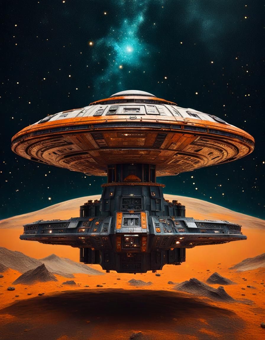 Retro Spaceship Design in Frida Kahlo Style