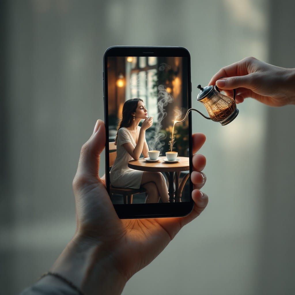 Dreamy Coffee Scene in Digital Art Style