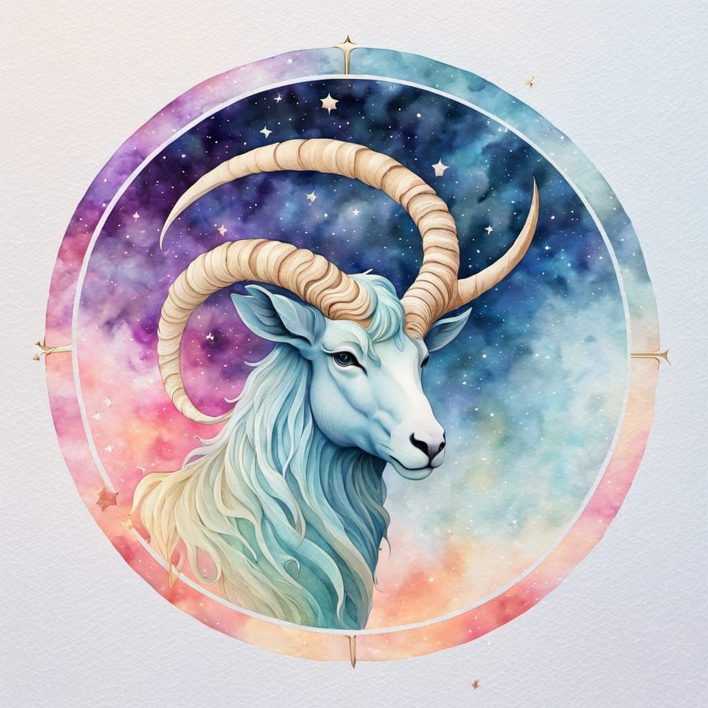 Watercolor Capricorn Zodiac Symbol Art