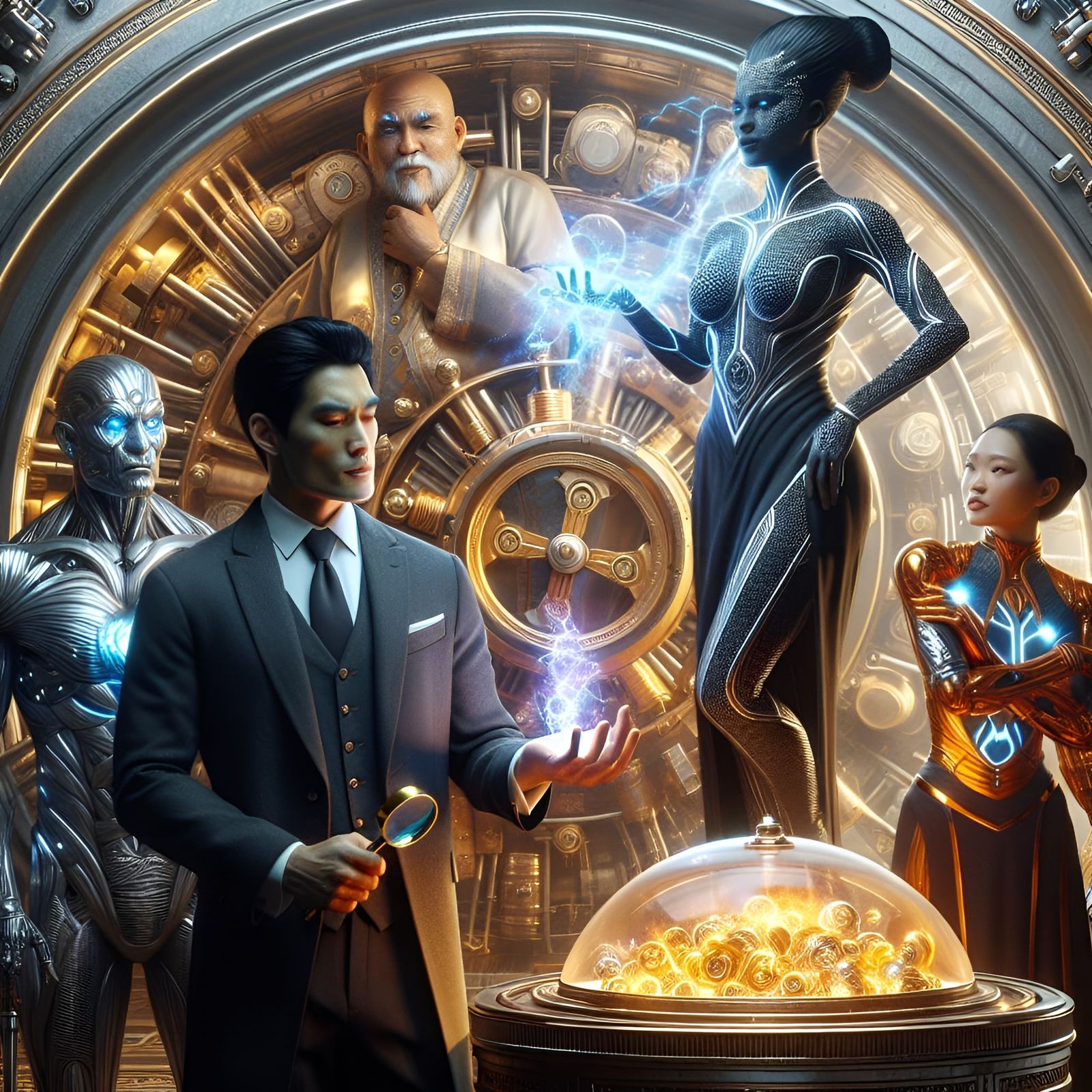 Lightning Genasi Inspection in Vault, Fantasy Art