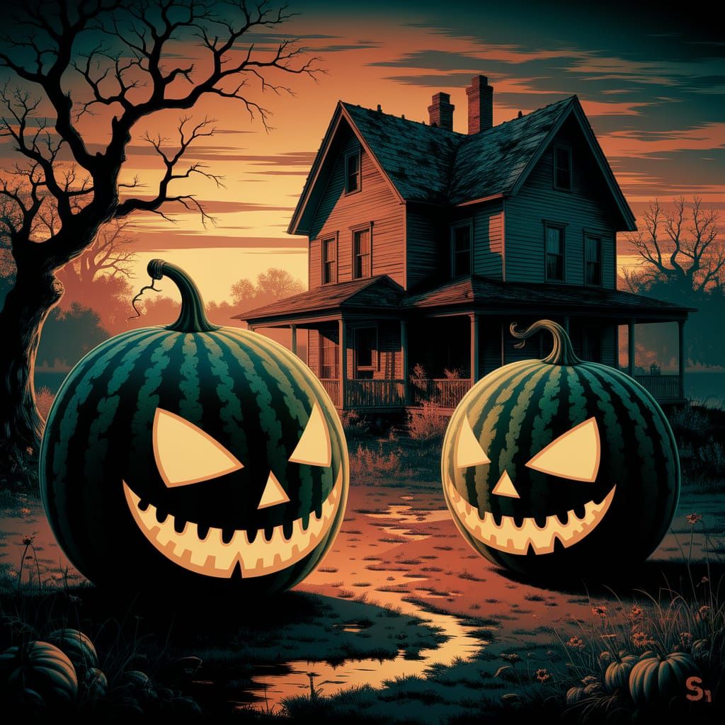 Gothic Watermelons Approach a Haunted Mansion