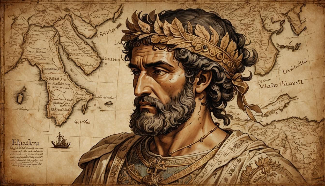 Mediterranean Map 3rd Century BC in Baroque Style