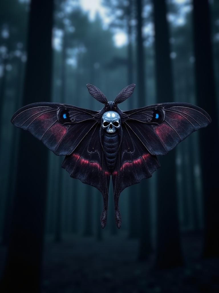 Spanish Moon Moth with Skull Wings in Forest