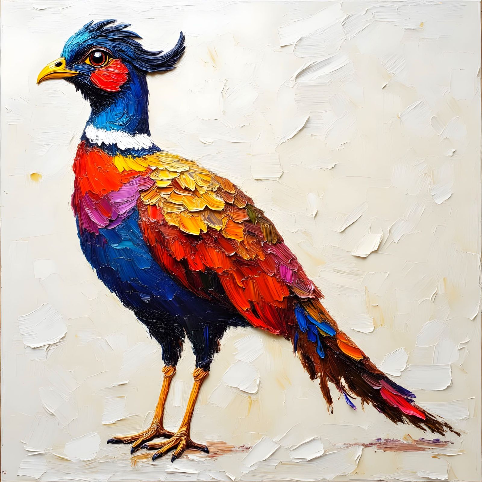 Colorful Pheasant in Impasto Style