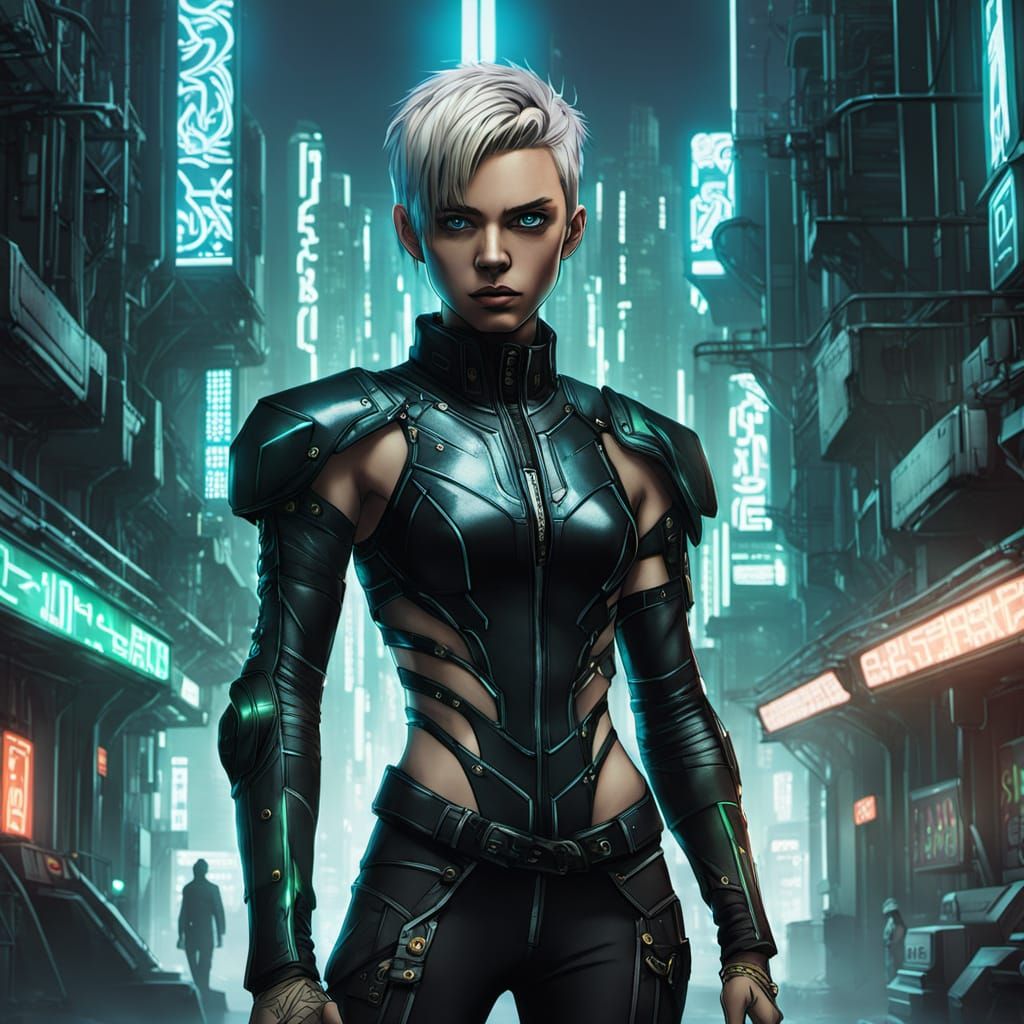 Cyberpunk Alley: Anime Duo in Neon Cityscape