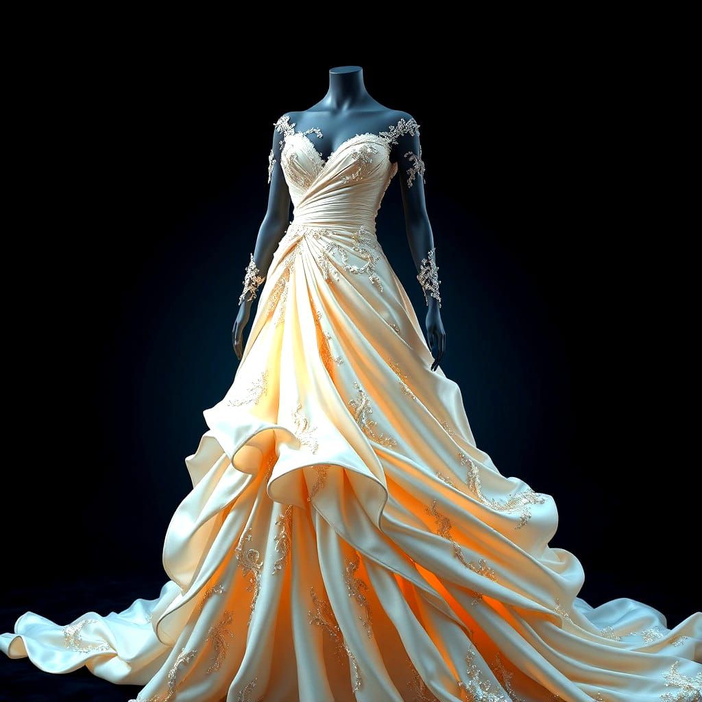 Stunning Ivory Dress Design in Detailed Digital Painting