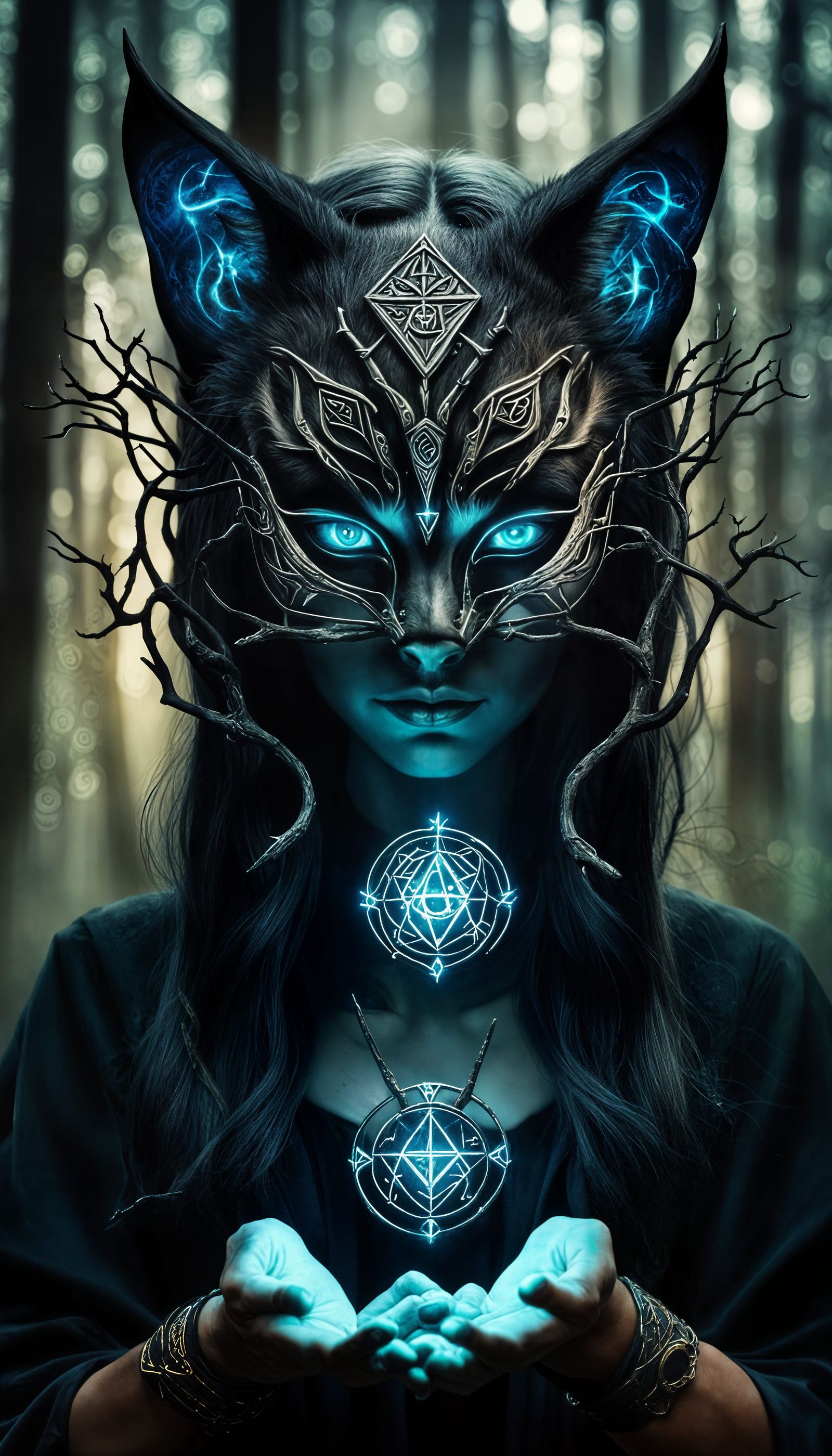 Mystical Forest: Woman Casting Feline Spell