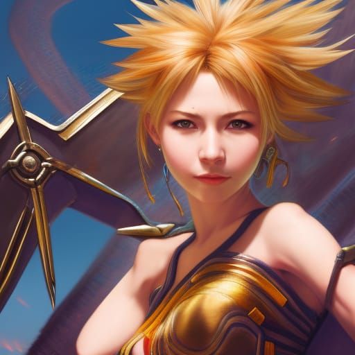 Rikku Leaping, Hyperdetailed Concept Art Portrait