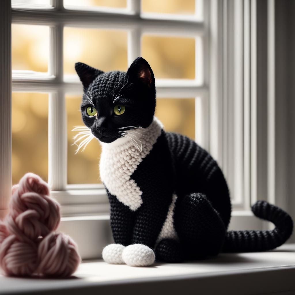Adorable Crochet Kitten in Youthful Bedroom