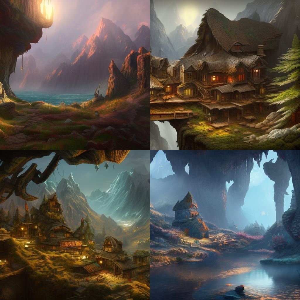 Fantastical Mountain Hideout: Detailed Matte Painting