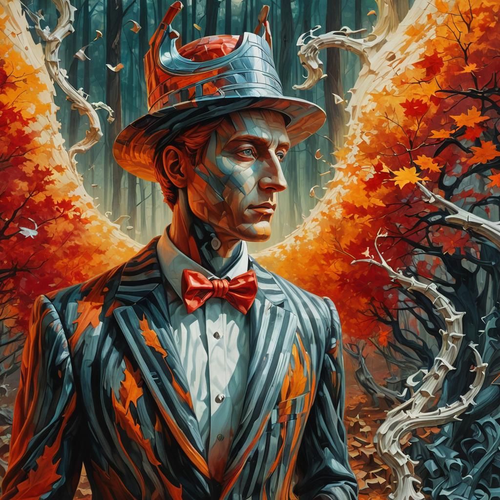 Surreal Autumn Chess Game in Dreamlike Forest