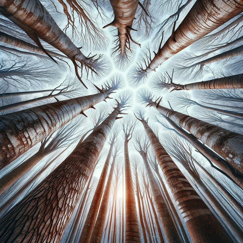 Towering Trees in Winter Landscape