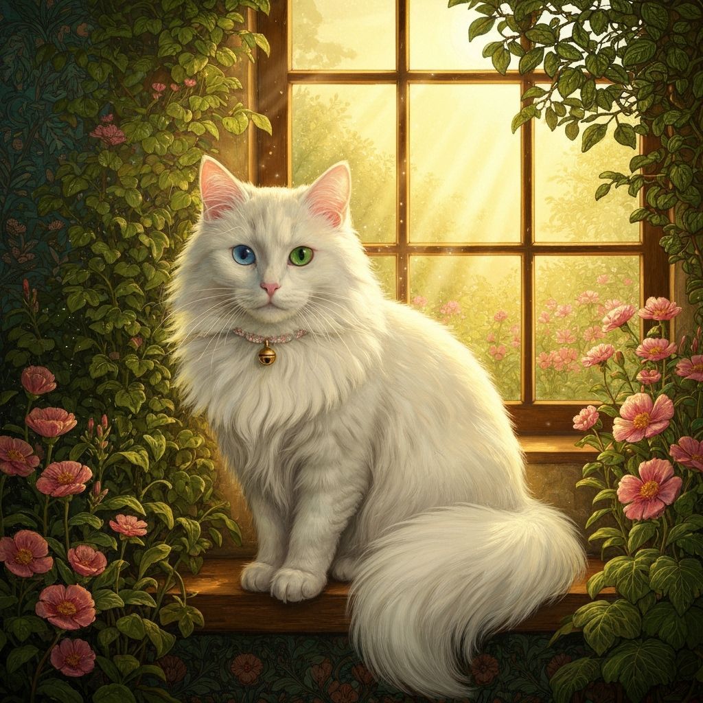 Cat with Heterochromia in Pre-Raphaelite Style