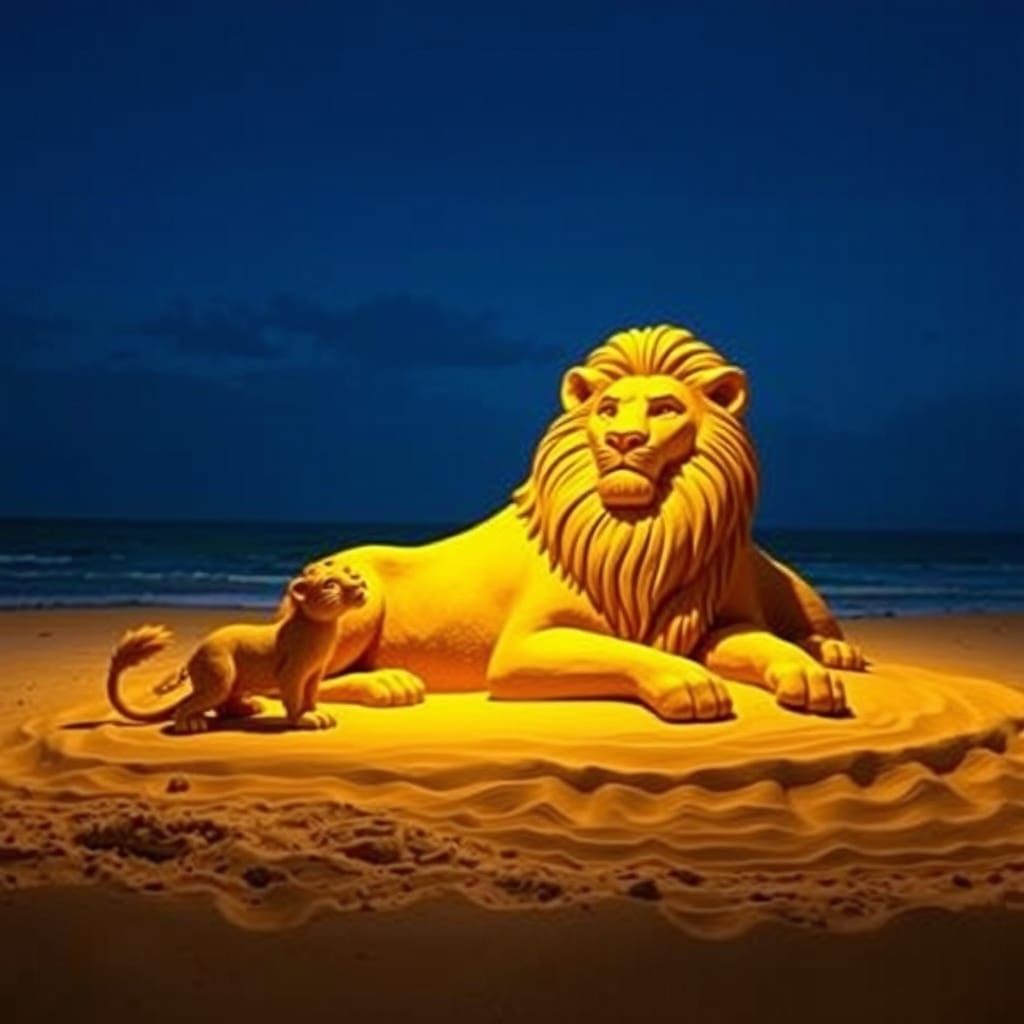Golden Lion King Sand Sculpture