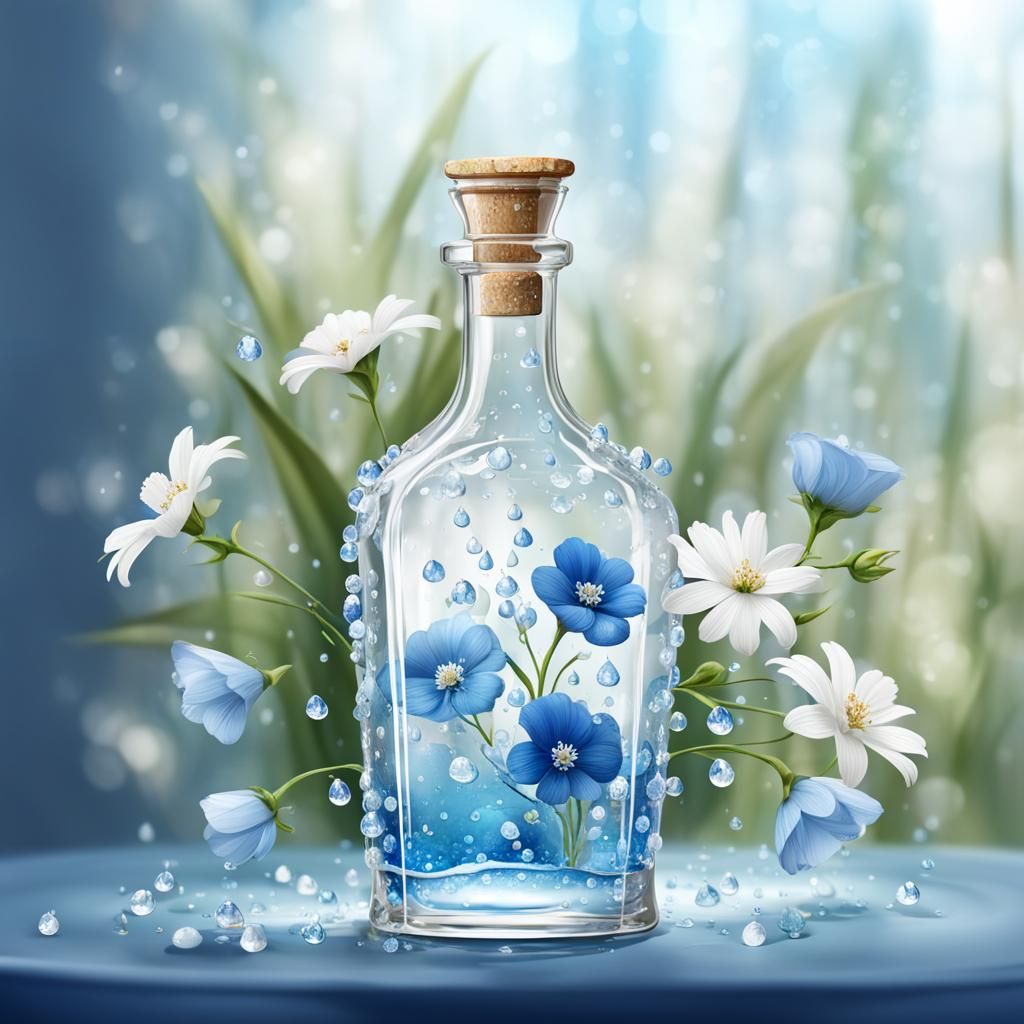 Elegant Glass Bottle with Blue and White Floral Art