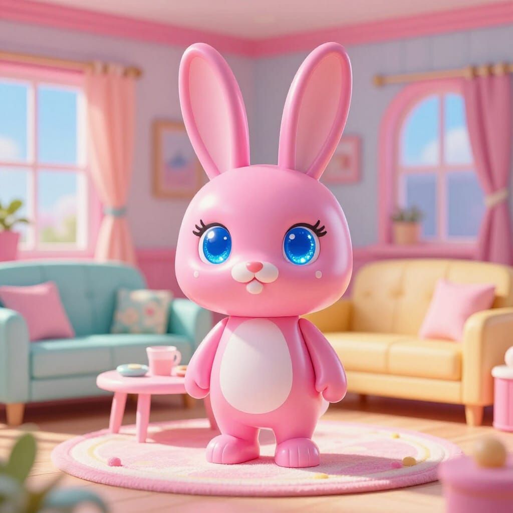 Pink Plastic Rabbit in Barbie Dreamhouse Living Room