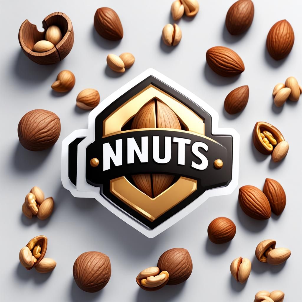 Nuts Shop Logo Sticker in 3D Game Style