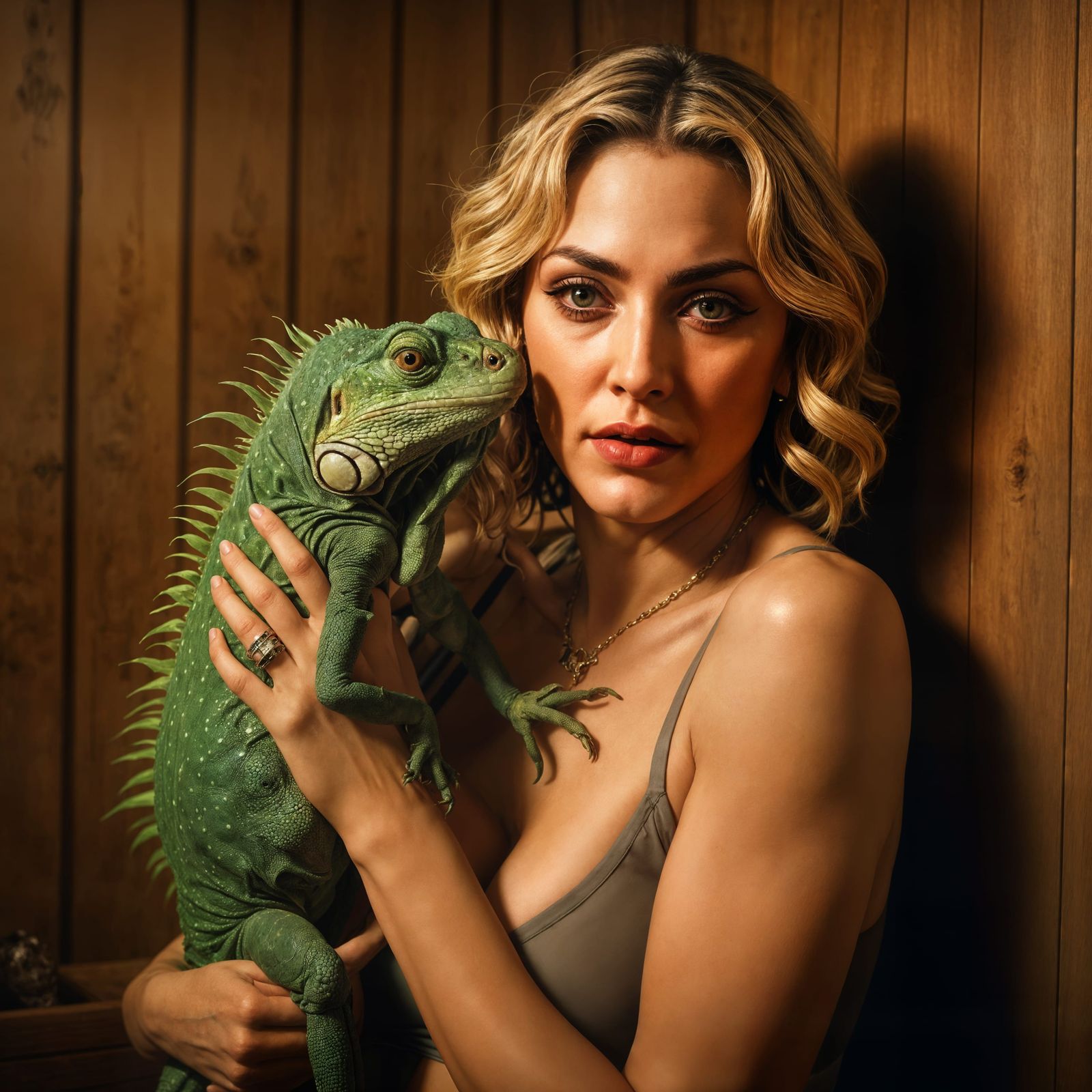 Madonna in Sauna with Fierce Iguana