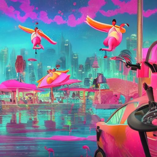 Penguin Circus Under Neon Sky: A Matte Painting