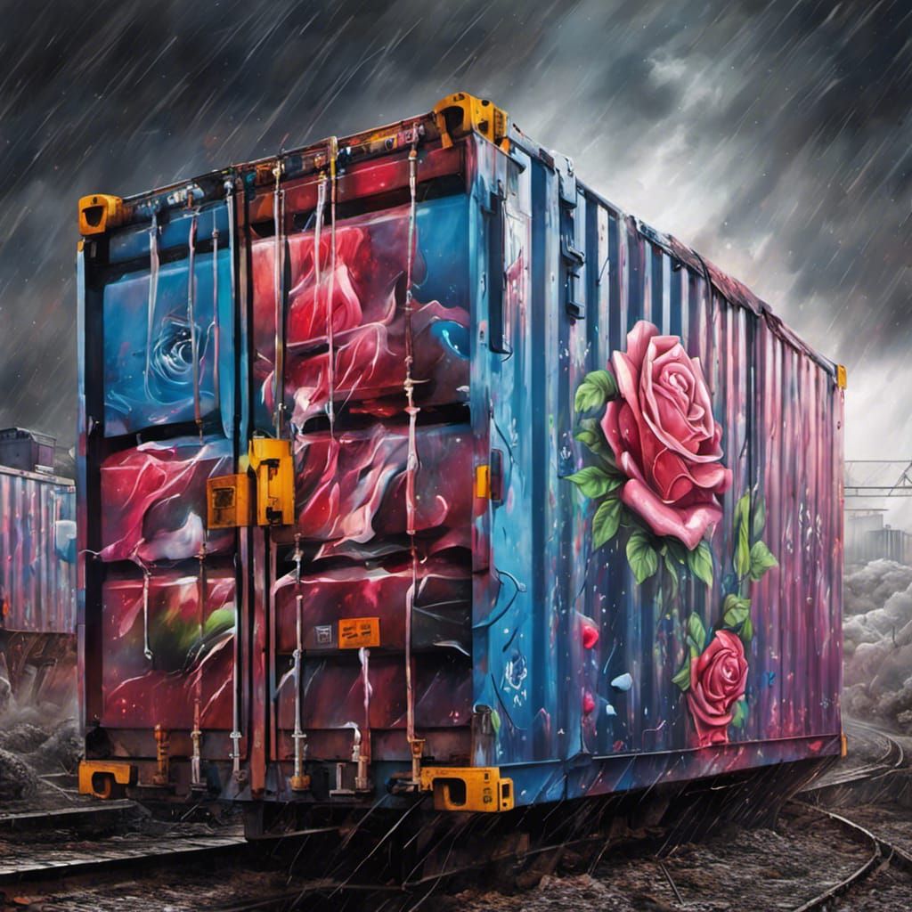 Cosmic Rose Graffiti Art on Train Containers