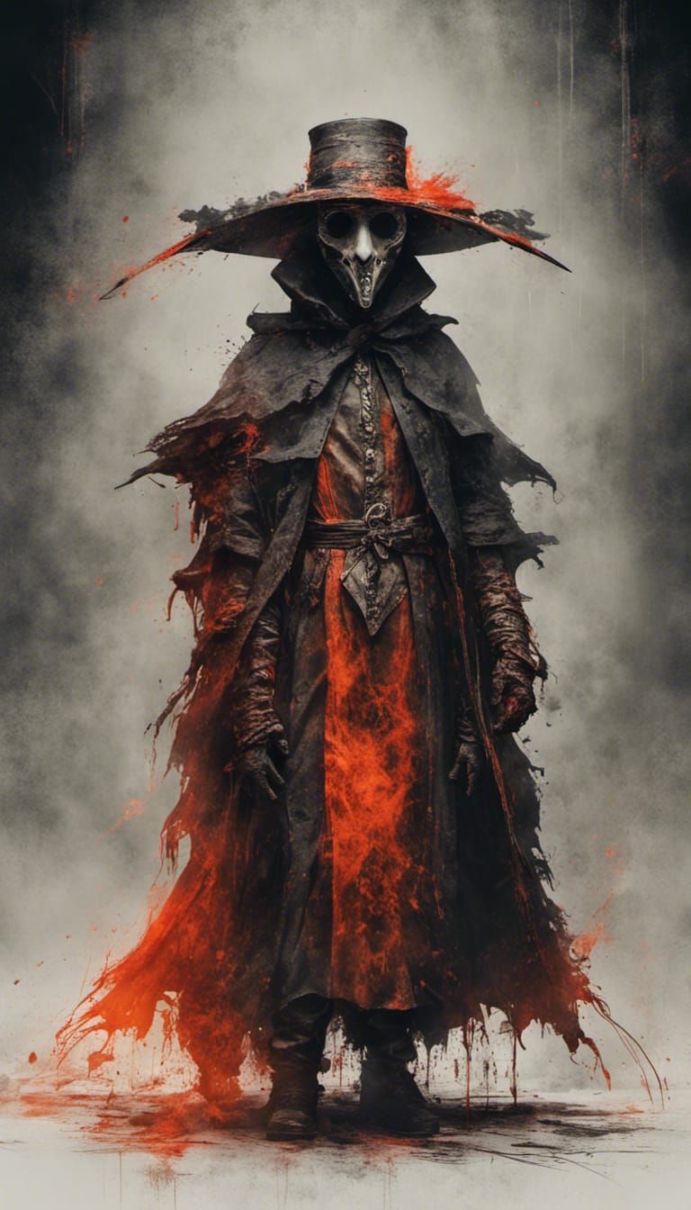 Ominous Plague Doctor in Dark Horror Style