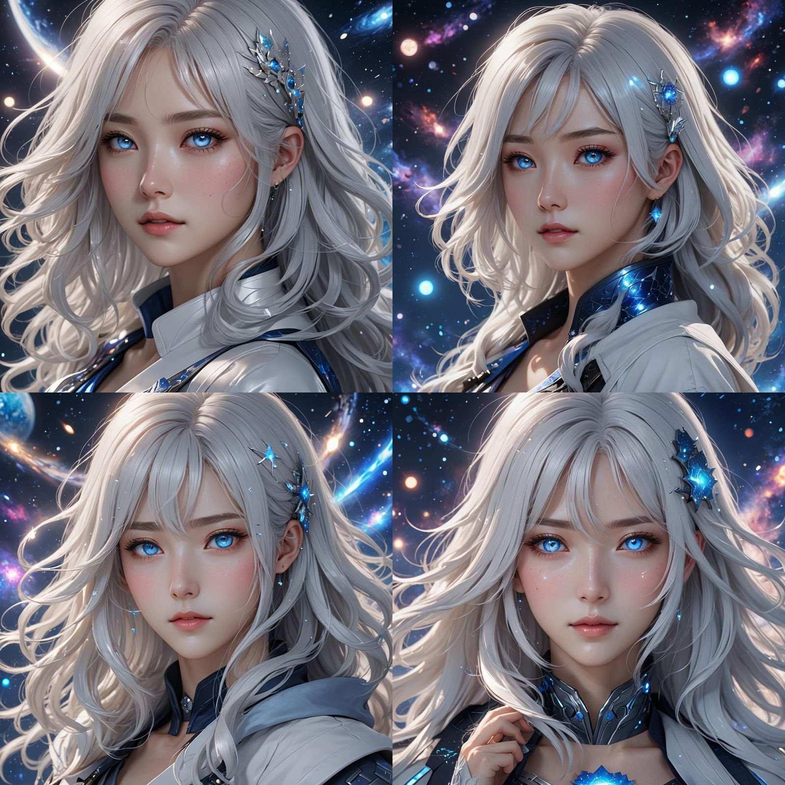 Anime Korean Girl with Galaxy Background