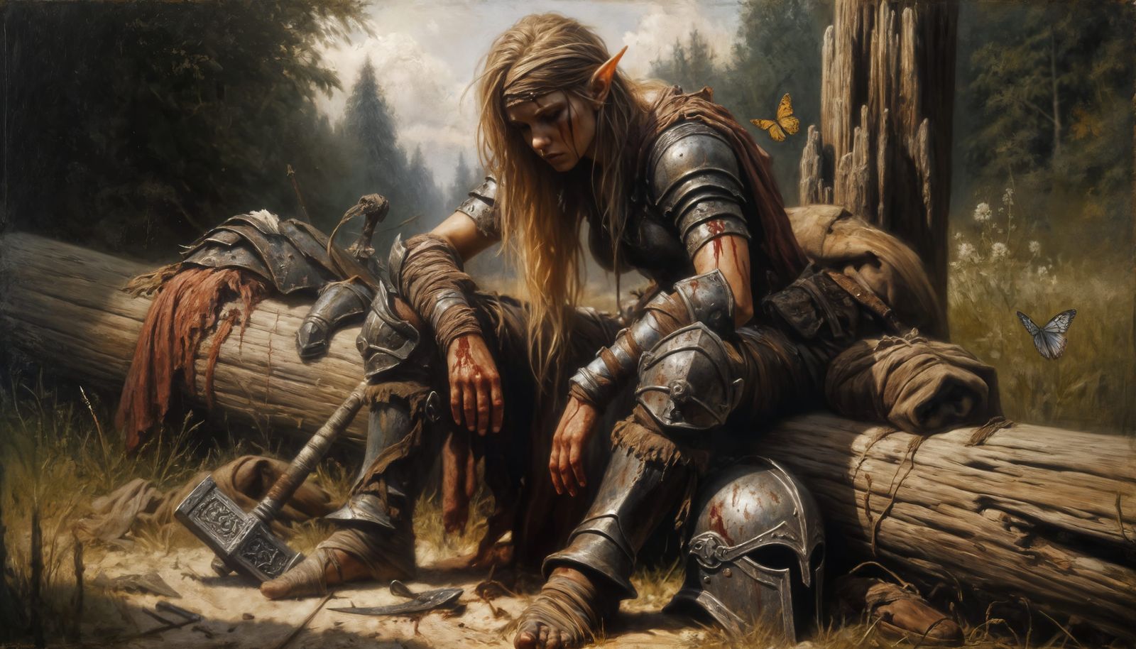 Exhausted Warrior in Tenebrist Oil Painting