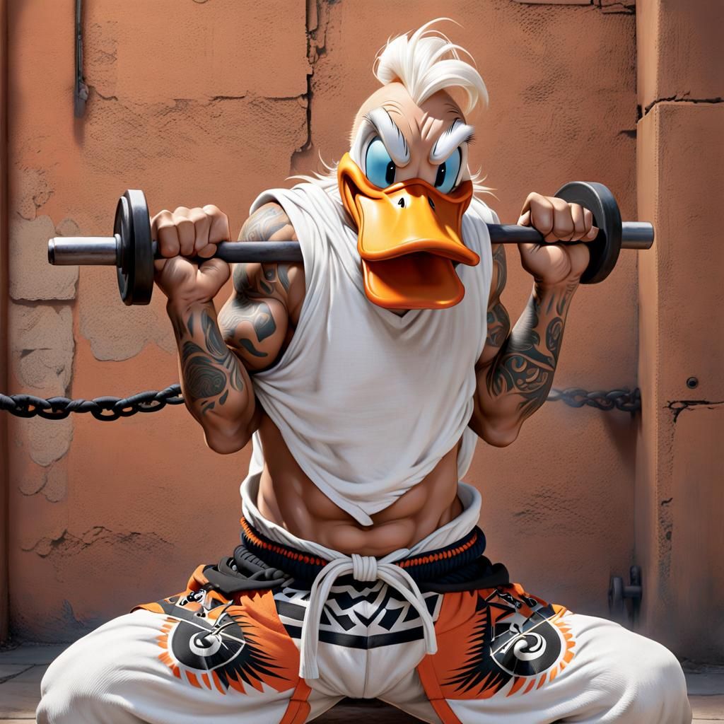 Donald duck doing weight training