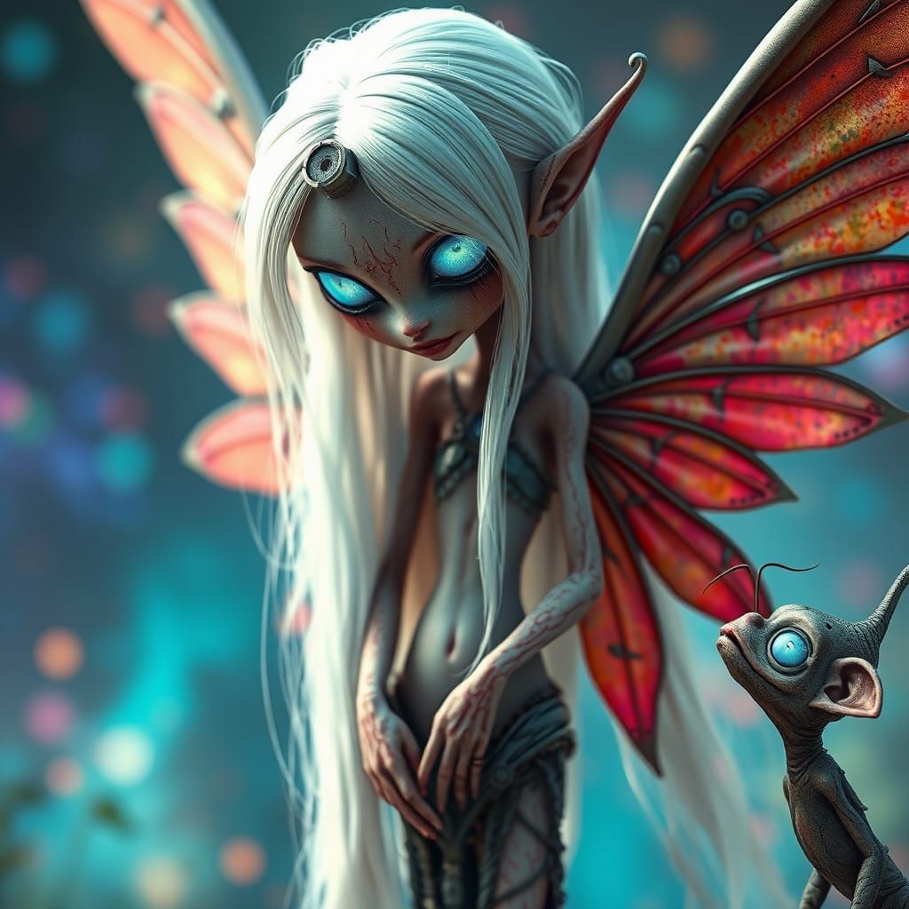 Whimsical Fairy Goddess with Goblin Companion in Dreamlike L...