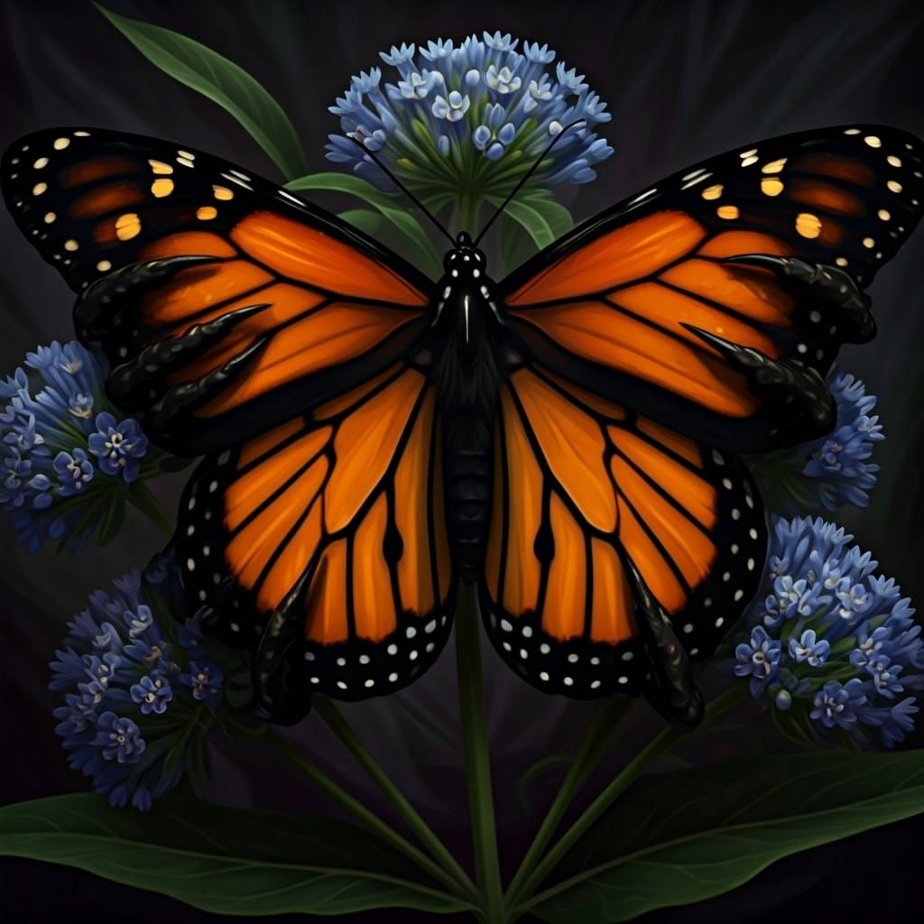 Ominous Monarch Butterfly in Atlus-Inspired Art Style