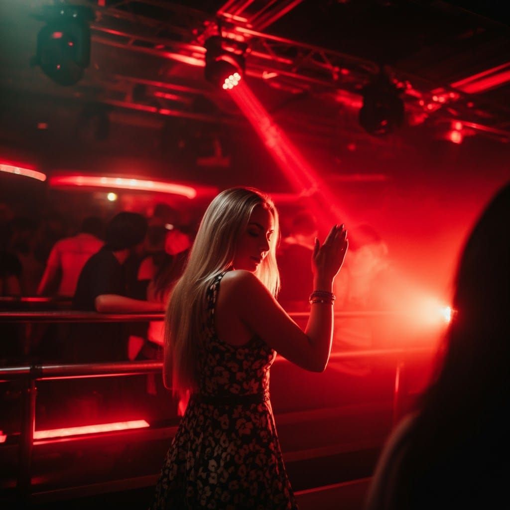 Hyperrealistic Dance Club in Red, Sharp Focus