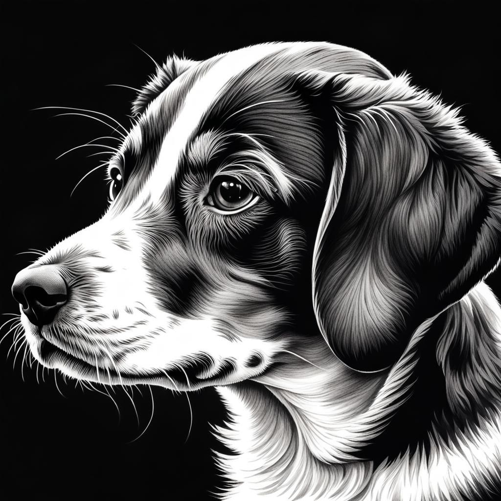 Charming Puppy Portrait in Black and White Ink