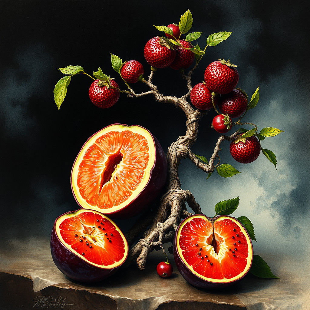 Still Life with Jabuticaba Bonsai in Alcohol Ink