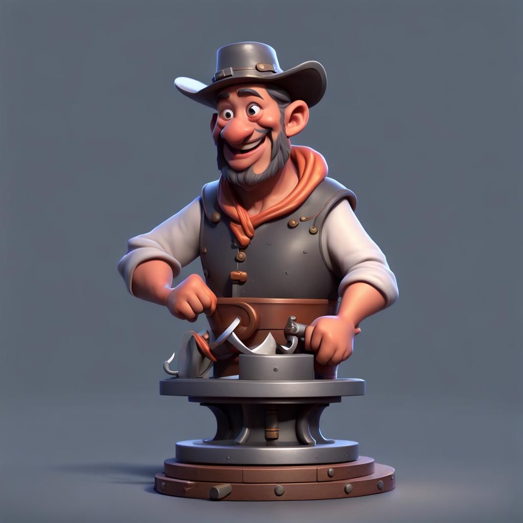 Happy Blacksmith Miniature Bust in 3D Digital Art