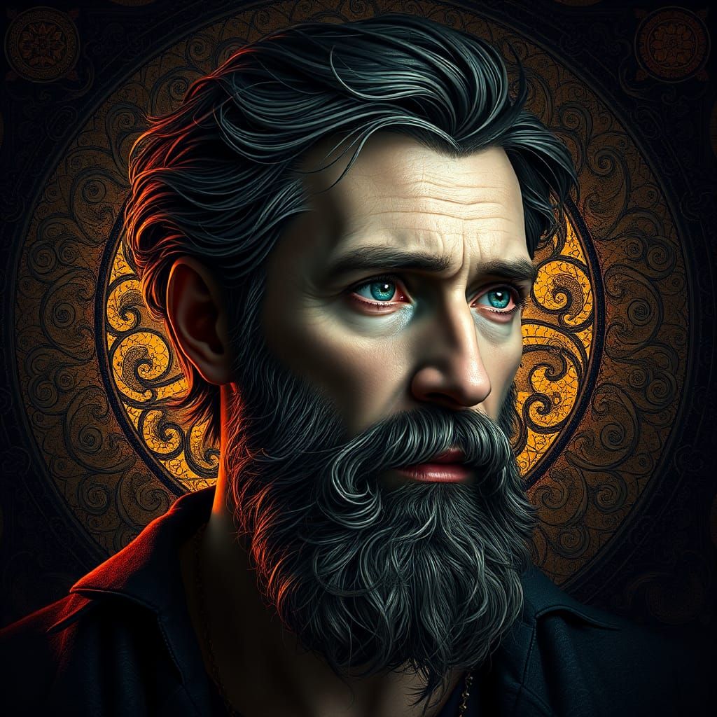 Philosopher Pondering Reality in Art Nouveau Style