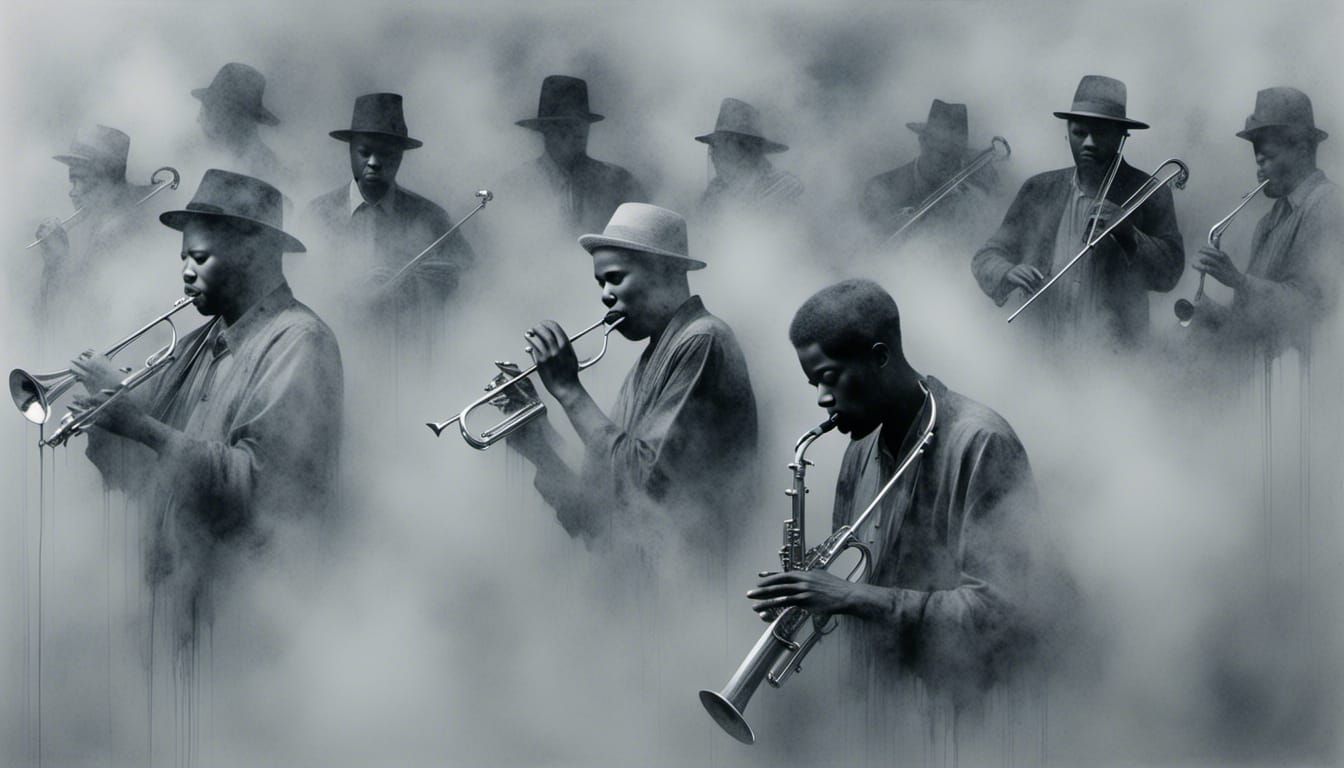 Smoky Jazz Band Performance in Ink Wash Style