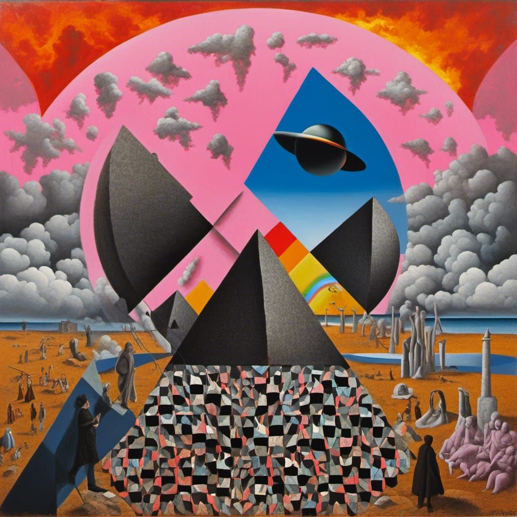 Psychedelic Pink Floyd Collage in Oil Paint Style