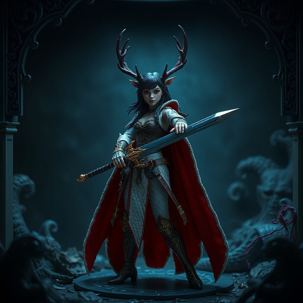 Goth Elf Warrior in Toy Box, Wielding Serpent Slayer Sword