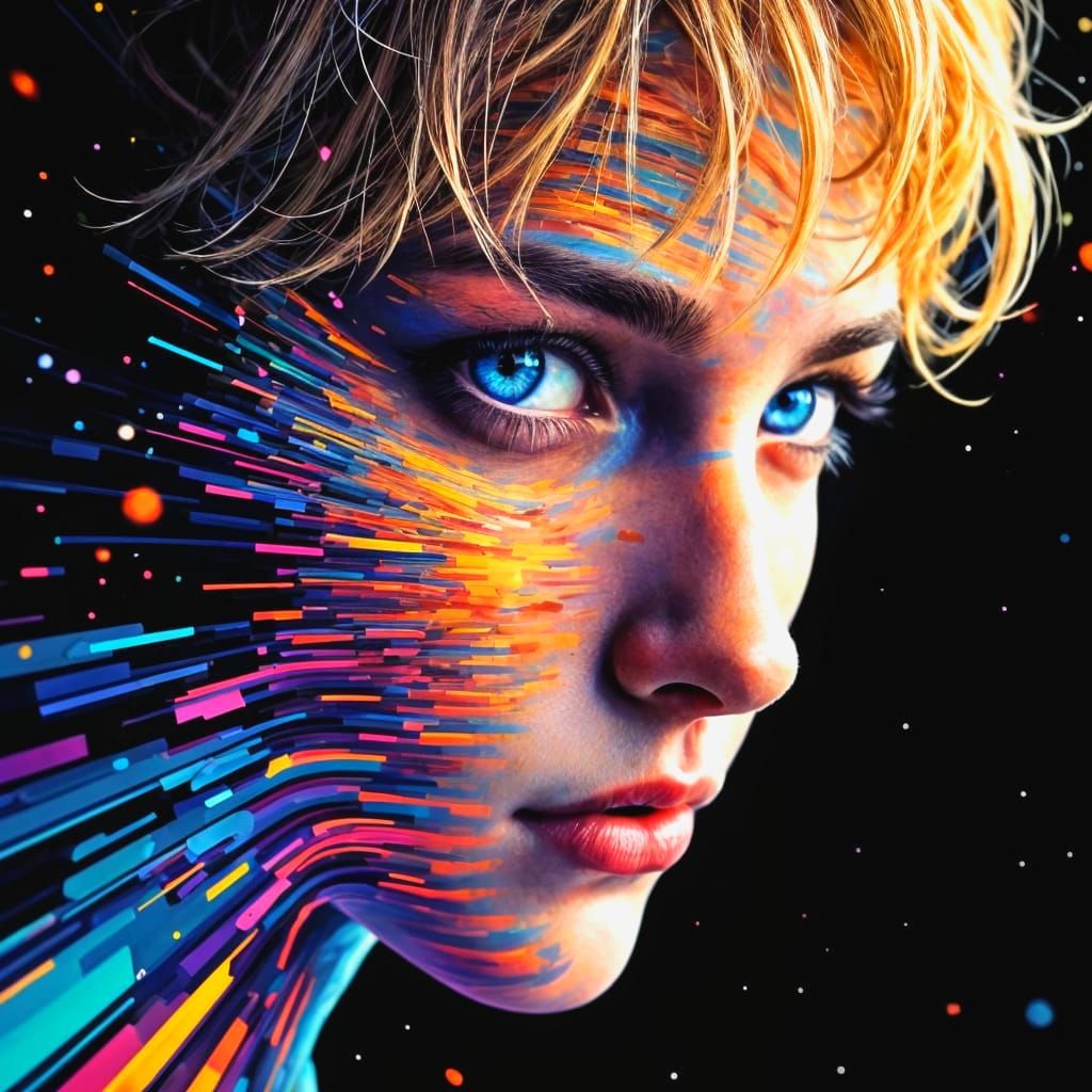 Hyperrealistic Portrait with Psychedelic Explosion