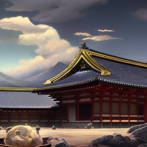 Detailed Japanese Shogun Palace in Mountain Landscape