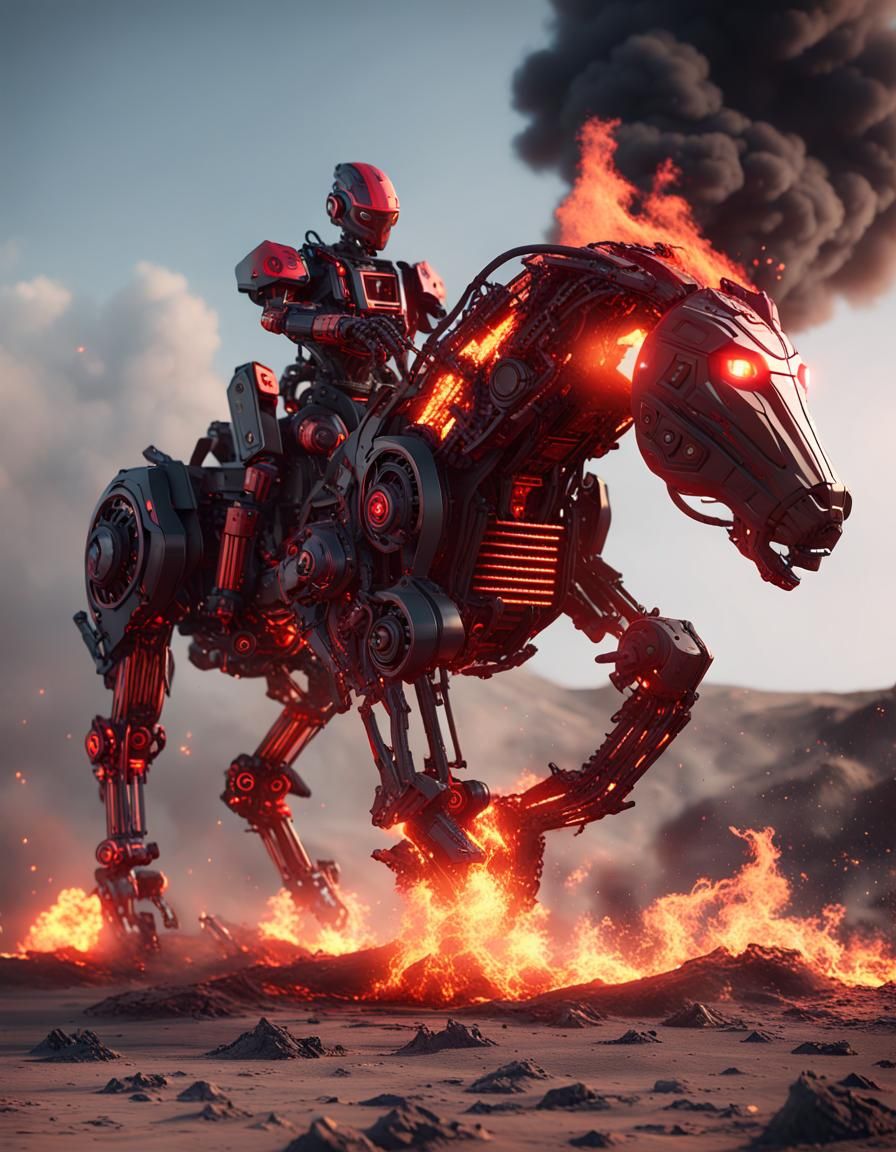 Fiery Robot Rider on Cybernetic Steed