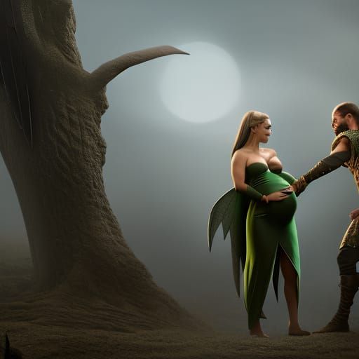 Elf Woman's Loving Embrace: Fantasy Art