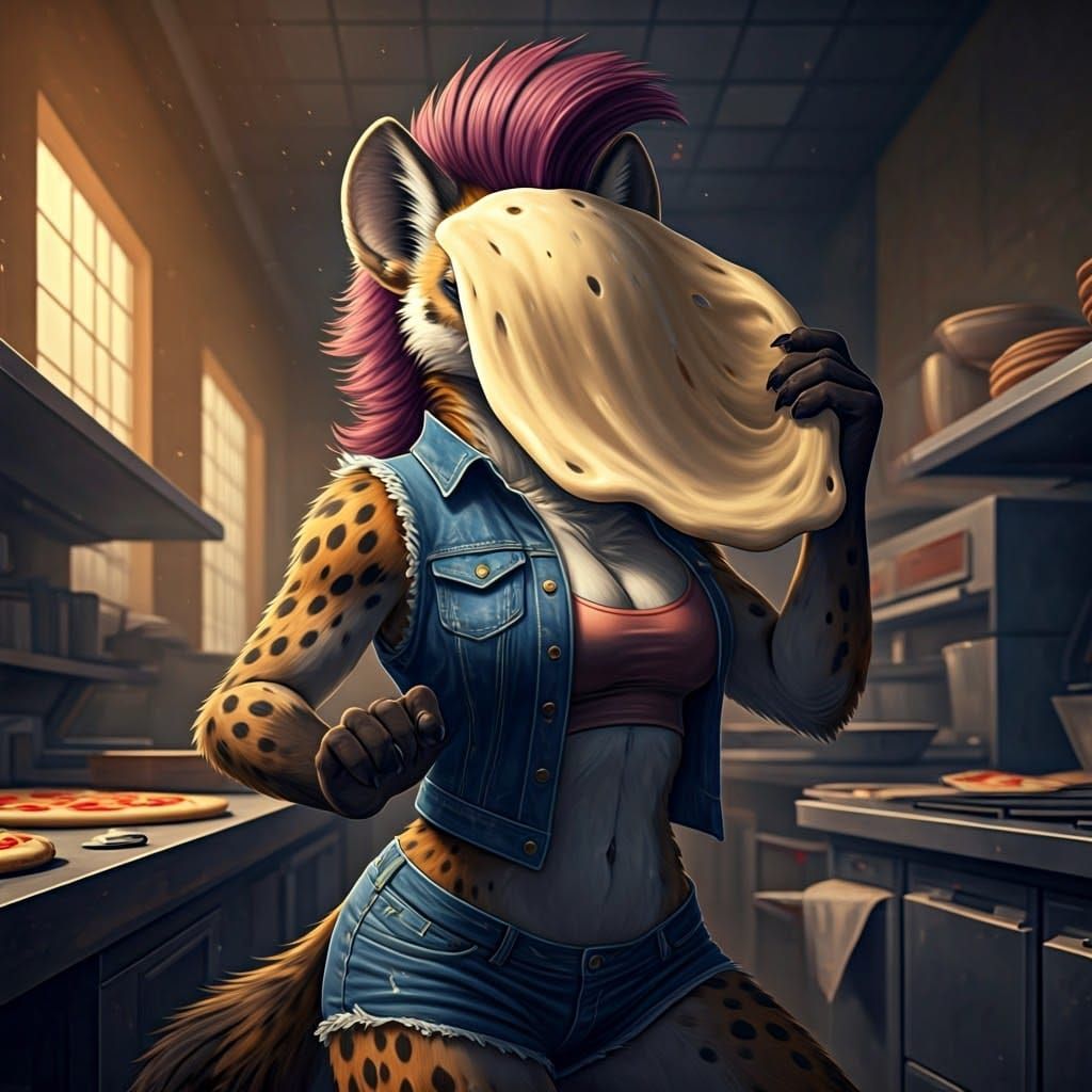 Hyena Pizza Mishap in Realism and Chiaroscuro