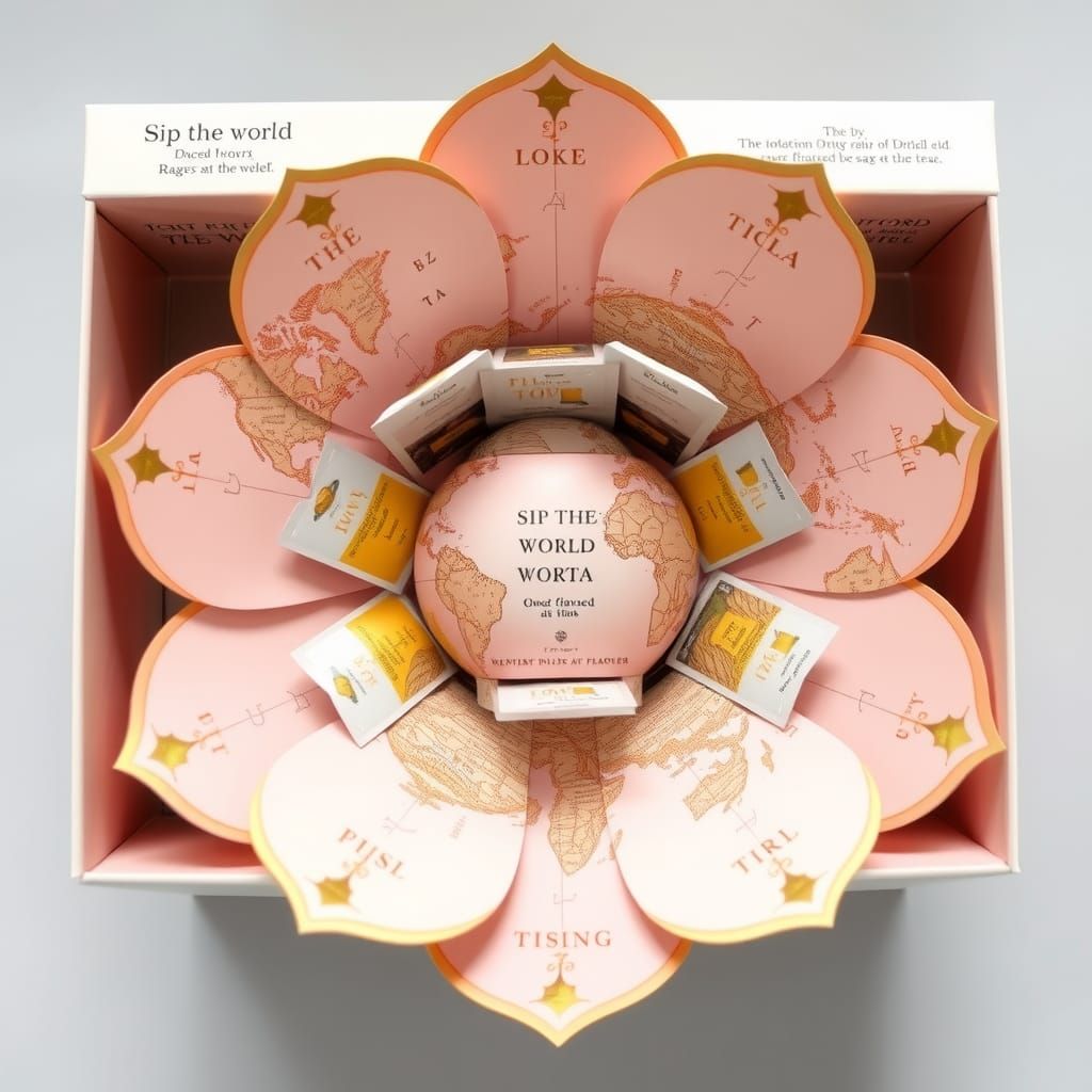 Blooming Tea Box with World Map Petals