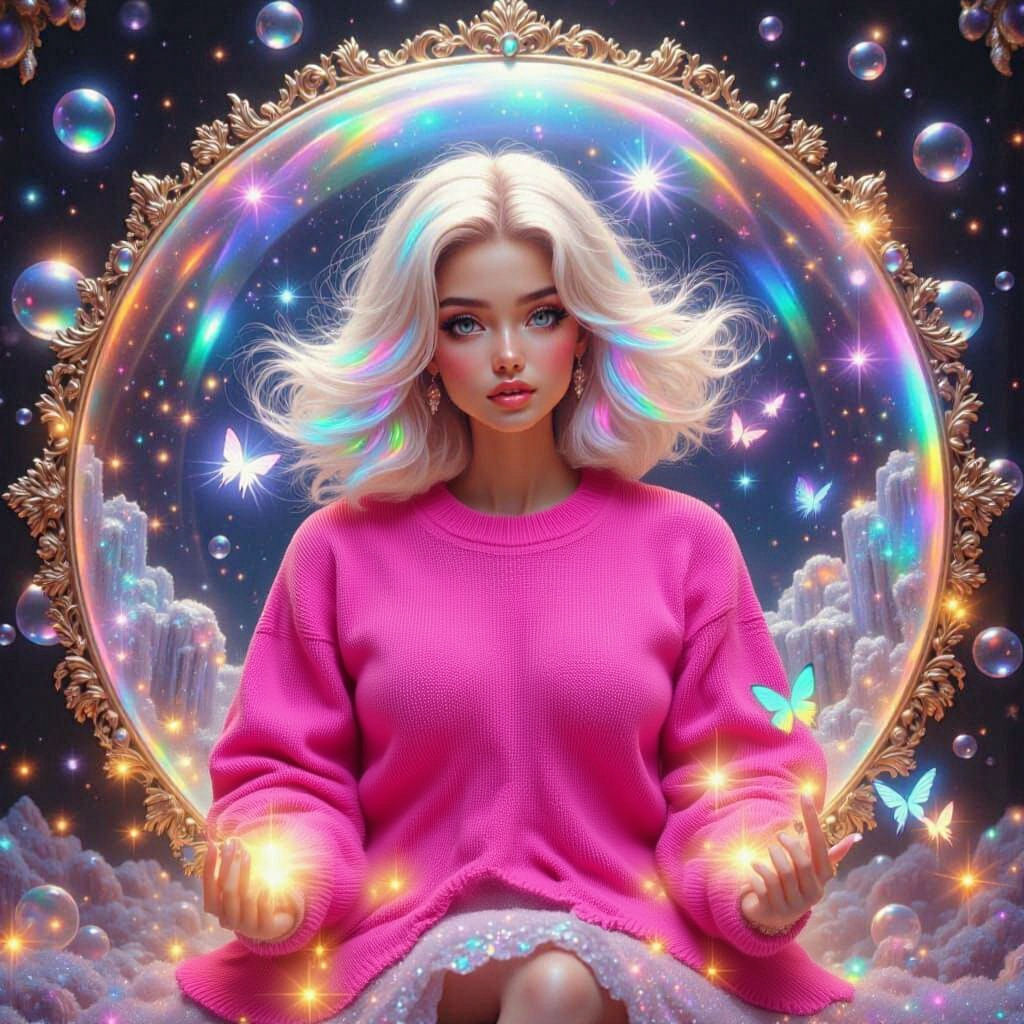 Rainbow Barbie on Gemstone Throne in Superflat Style