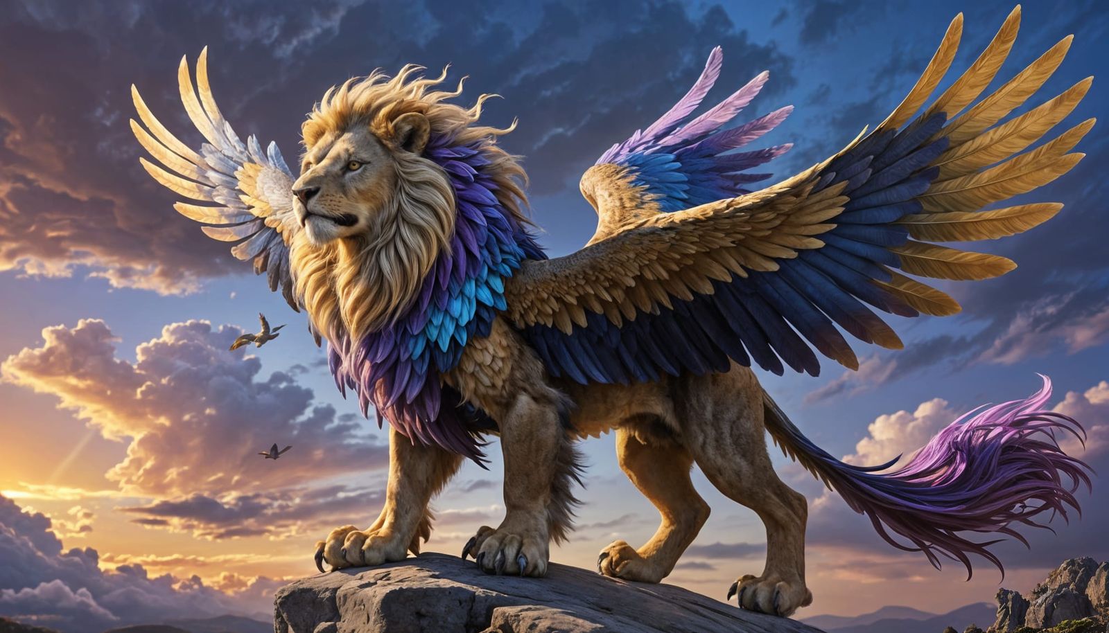 Iridescent Gryphon Soaring in the Morning Sky