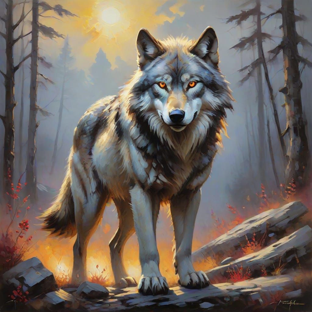 An alpha wolf holding a bewitched ruby gemstone