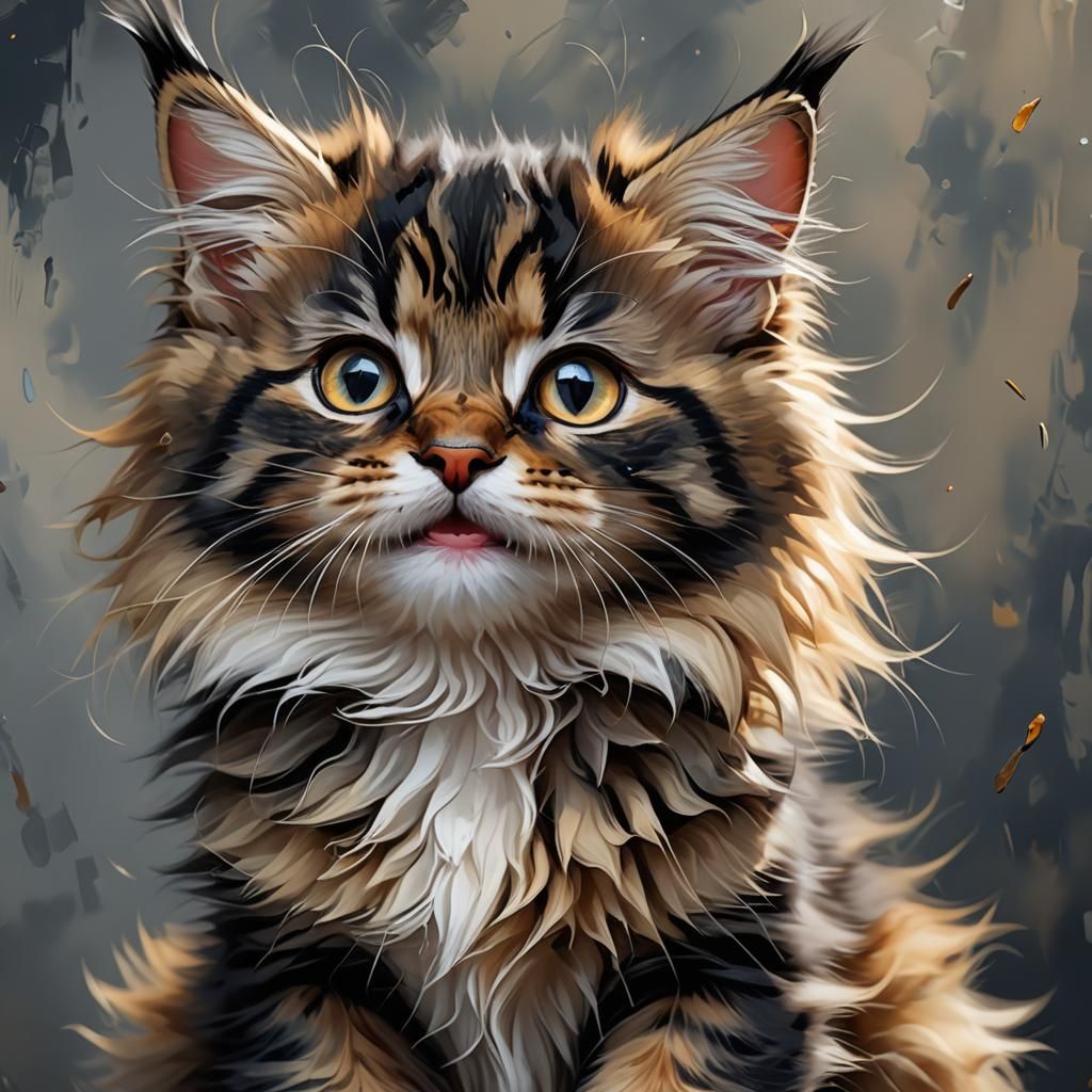 An cute adorable funny fluffy happy wacky mainecoon kitten w...