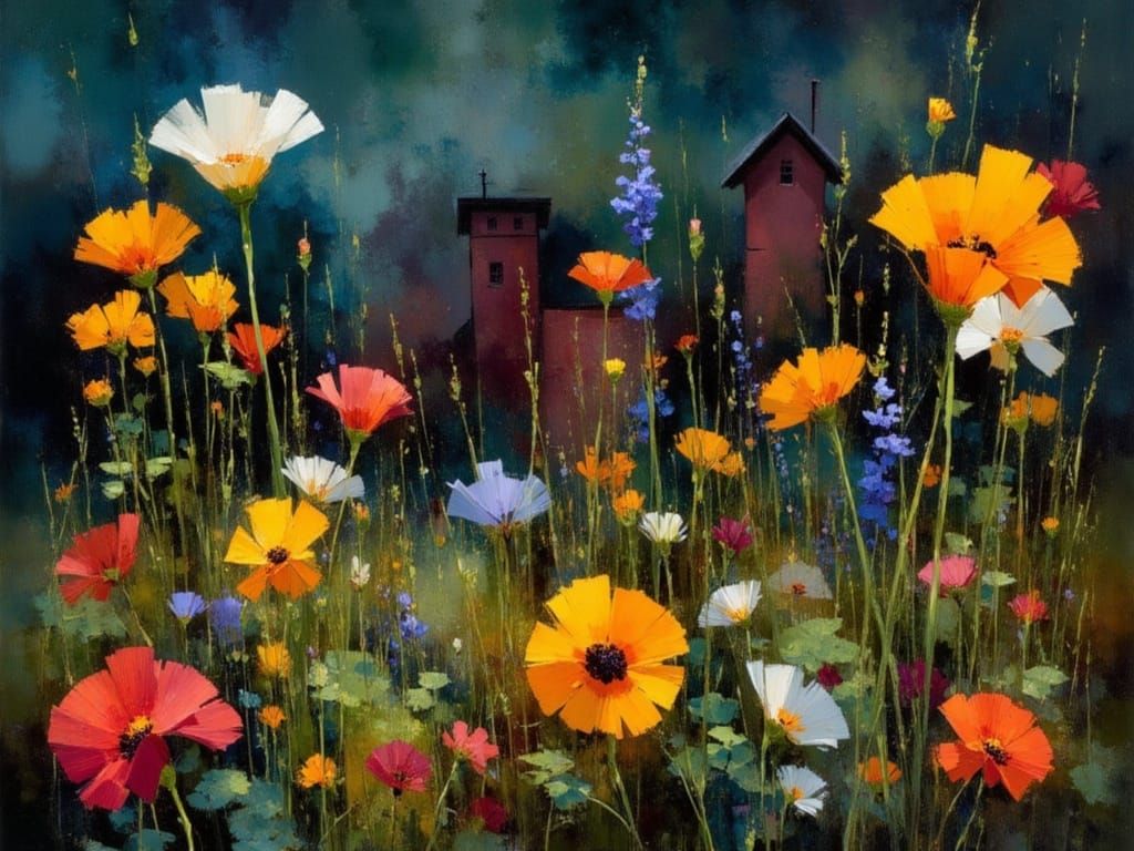 Sunlit Garden Amidst Dark Houses